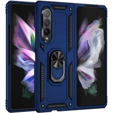 Microcase Samsung Galaxy Z Fold 4 Anka Serisi Yüzük Standlı Armor Kılıf - Mavi