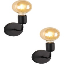 Begüsa Mosso Endüstriyel Tarz Aşağı Işık Yönlü, E27 Duy Tipi, 2'li Siyah Metal Gövdeli Dekoratif Duvar Apliği