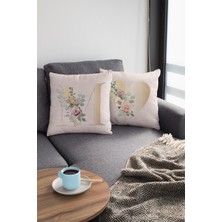 RugViva 43 x 43 cm Bej Premium Kumaş Tay Tüyü Döşemelik Dekoratif Çift Taraflı M Harfli Kırlent Kılıfı KRL545