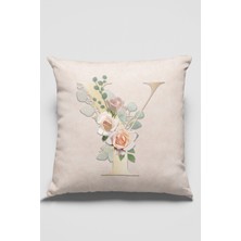 RugViva 43 x 43 cm Bej Dekoratif Çift Taraflı Y Harfli Kırlent Kılıfı Tay Tüyü Döşemelik Premium Kumaş KRL557