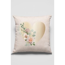 RugViva 43 x 43 cm Bej Dekoratif Çift Taraflı Tay Tüyü Döşemelik Premium Kumaş Kalpli Yastık Kılıfı KRL561