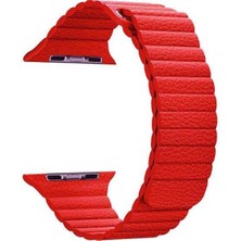  Apsuwa Apple Watch Se 44MM Uyumlu Kordon Loop Deri Mıknatıslı Saat Kordonu 44/K09--KIRMIZI