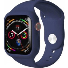  Apsuwa Apple Watch Nike 6 40MM Uyumlu Kordon Çerçeve Korumalı 360 Silikon Saat Kordonu 40/l7--Lacivert