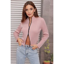 AQE FASHION Boğazlı Fitilli Çift Yönlü Açılır Fermuarlı Kazak