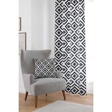 Cango Home Beyaz Siyah Geometrik Modern Dijital Baskılı Perde OTYK556-PR