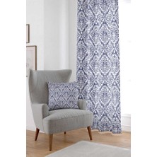 Cango Home Mavi Damask Desenli Dijital Baskılı Perde CGH089-PR