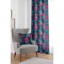 Cango Home Pembe Yeşil Tropikal Çiçekli Dijital Baskılı Perde CGH054-PR