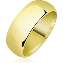 Gumush 8 mm Düz Bombeli Gold Gümüş Alyans