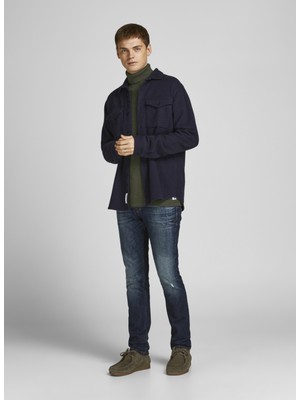 Jack & Jones Balikçi Yaka Düz Haki Erkek Kazak 12199940_JPRBLUCARLOS Knit Roll Nec