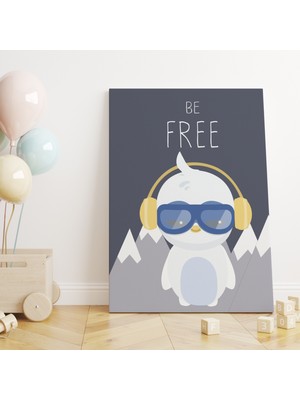 Haydi Dekor Gözlük ve Kulaklıklı Özgür Penguen ve Be Free Yazılı Çocuk Odası Kanvas Tablo