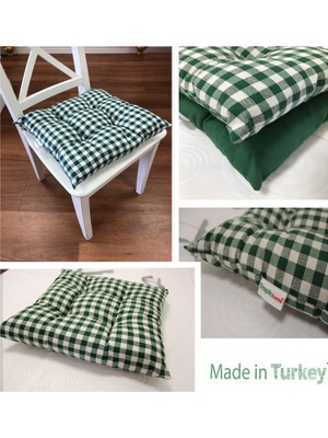 Tropik Home Ekose Yeşil Renk Pamuklu Kumaş Pofidik Kare Dekoratif Sandalye Minderi 35X35 cm