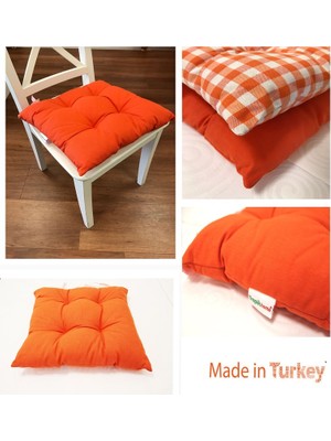 Tropik Home Sandalye Minderi Turuncu Renk, Pamuklu Kumaş Pofidik Kare Dekoratif Sandalye Minderi 35X35 cm