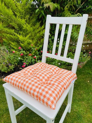 Tropik Home 4'lü Pamuklu Minder Seti Ekose Turuncu Bağcıklı Bahçe Sandalye MINDERI-40X40 cm 4 Adet Minder Seti
