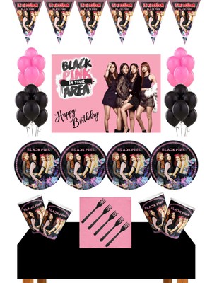 Parti Furyası Black Pink 8 Kişilik Afişli Doğum Günü Seti Black Pink Parti Malzemeleri Seti