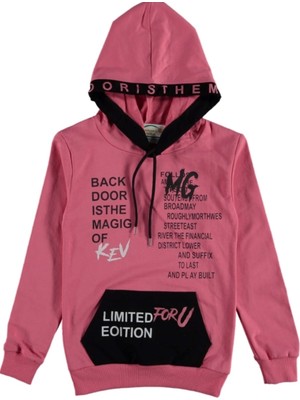 Jojo Kids Kız Çocuk Back Yazı Desenli Kanguru Cepli Kapüşonlu Sweatshirt