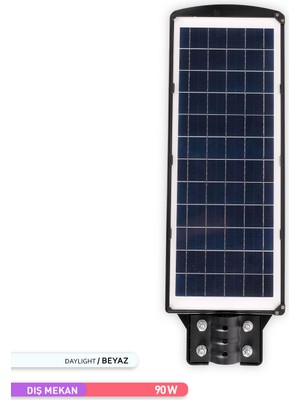Ack 90W 180 LED Solar Sokak Armatürü Siyah Kasa 6500K Beyaz Işık 3.2V