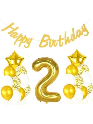 Çıtı Pıtı Store 2 Yaş Altın Happy Birthday Set