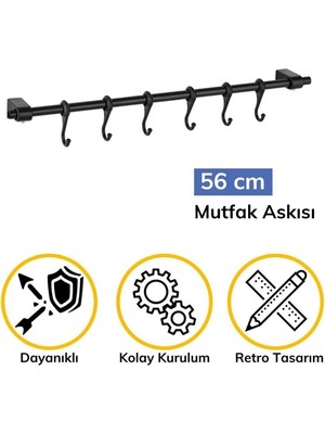 Modernavm Duvara Monte 6 Kancalı Fincan ve Kaşık Askısı Siyah 50 cm