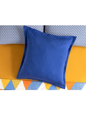 English Home Unique Trine Kabartma Jakar Oxford Tekli Yastık Kılıfı 70 x 70 cm Lacivert