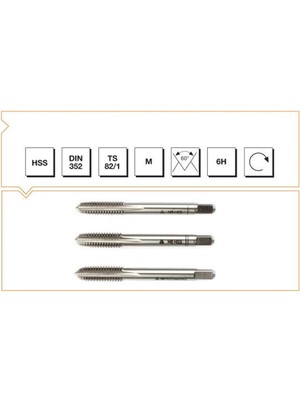 Makina Takım Endüstrisi B00100040800 Hss Dın 352 Normal Vidalı 3 Lü Takım Kılavuzu M8