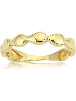 Fasek Gold Yarım Tur Altın Yüzük - 14 Ayar Altın Sıralı Damla Taşsız Minimal Kadın Yüzük - Hediyelik Yüzük