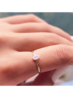 Fasek Gold Gümüş Yüzük - 0.40 CT Pembe Ouartz Tektaş 925 Ayar Gümüş Yüzük - Hediyelik Tektaş Kadın Gümüş Yüzük