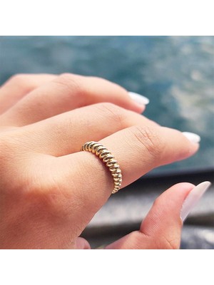 Fasek Gold Gümüş Yüzük - Kruvasan Taşsız Gümüş Alyans - Taşsız Tasarım Modern 925 Ayar Gümüş Evlilik Alyansı