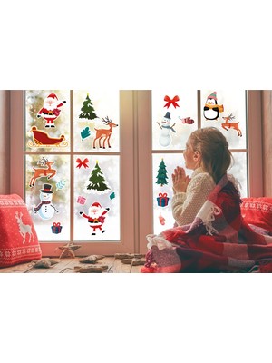 Obibaskı Yılbaşına Özel Sticker Seti Noel Süsleri Duvar Cam Sticker 30 Parça