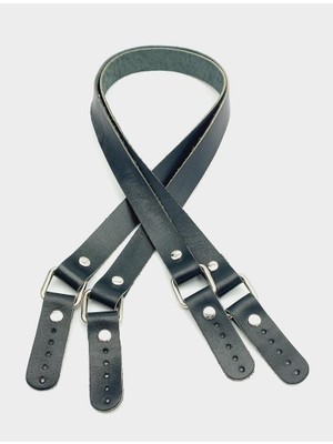 Angel Çanta Aksesuar Siyah Renk Karedört Model Gerçek Deri Çanta Sapı (Gümüş Metal)