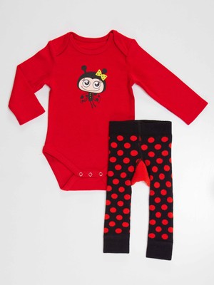 Denokids Uğur Böceği Kız Bebek Body Tayt-Pantolon Takım