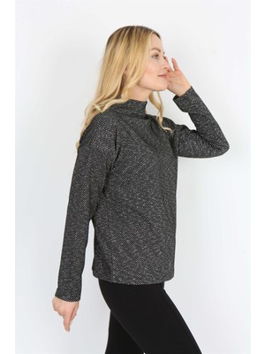 Banada Moda Desenli Uzun Kollu Dik Yaka Sweatshirt