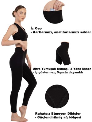 Novamour Ultra Yumuşak Yüksek Bel 1 Cepli Toparlayıcı Push Up Iç Göstermez Egzersiz Yoga Kadın Taytı