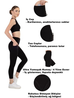 Novamour Ultra Yumuşak 7/8 Boy Yüksek Bel 3 Cepli Toparlayıcı Push Up Iç Göstermez Yoga Kadın Taytı