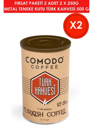 Comodo Coffee Orta Kavrum Türk Kahvesi 250G x 2 Adet Metal Teneke Kutu 500  gr