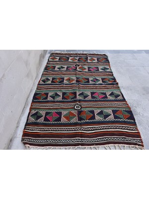 Kayra Export Eskitme Kilim, Türk Kilim, Small Kilim, 1x1 cm Turuncu Kilim, El Dokuma Kilim, Duvar Asma Kilim,  18