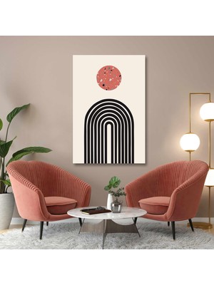 SML Tablo Mid Century Terazzo Kiremit Rengi Yuvarlak ve Siyah Çizgiler Dikey Minimal Kanvas Tablo