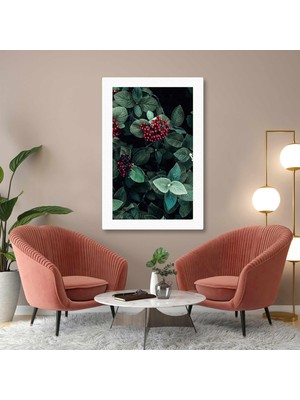 SML Tablo Yeşil Küçük Yapraklı Kırmızı Meyveli Bitki Filtre Boho Kanvas Tablo