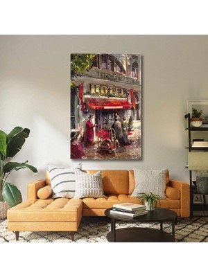 SML Tablo 1800LER Nehir Kenarındaki Hotel Önünden Geçen Insanlar Manzara Kanvas Tablo