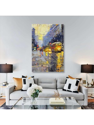 SML Tablo Akşamüstü Şehir Işıkları Geniş Cadde Trafik Izlenim City Kanvas Tablo