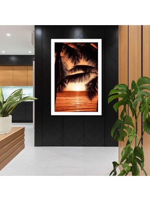 SML Tablo Yaz Mevsimi Tropik Ağaçlarrın Ardında Gün Batımı Kanvas Tablo