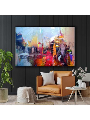 SML Tablo Turuncu Detaylı Soyut Renkli Şehir Tasviri Kanvas Tablo