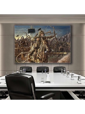 SML Tablo Savaş Ordusu Askerler Ok Yay Demir At Silahlar Kanvas Tablo