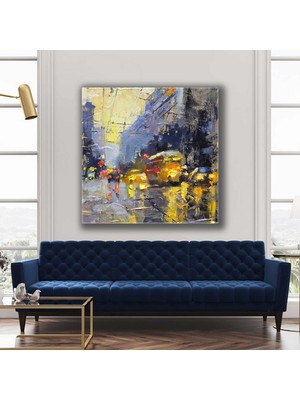 SML Tablo Akşamüstü Şehir Işıkları Geniş Cadde Trafik Izlenim City Kanvas Tablo