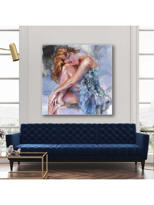 SML Tablo Sarı Saçlı Mavi Abiye Elbiseli Zarif Balerin Kanvas Tablo