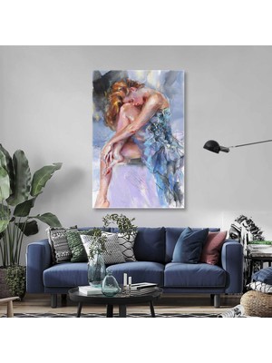 SML Tablo Sarı Saçlı Mavi Abiye Elbiseli Zarif Balerin Kanvas Tablo