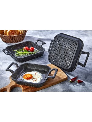 Eda 3'lü Siyah Döküm Yumurta Sahanı Set 18-20-22 cm Alüminyum Malzeme ile Yüksek Kalite