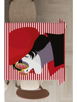 RugViva Leke Tutmayan Dokuma Elit Yıkanır Leke Tutmayan Kumaş Gözlüklü Kadın Masa Örtüsü MSO066