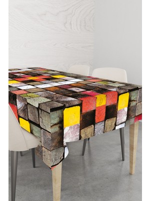 RugViva Leke Tutmayan Leke Tutmayan Dokuma Elit Yıkanır Kumaş Rengarenk Tahta Masa Örtüsü MSO076