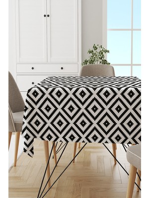 RugViva Leke Tutmayan Dokuma Elit Yıkanır Leke Tutmayan Kumaş Karo Desenli Masa Örtüsü MSO108