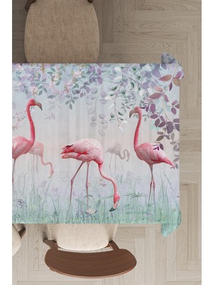 RugViva Leke Tutmayan Dokuma Elit Yıkanır Leke Tutmayan Kumaş Flamingo Desenli Masa Örtüsü MSO428